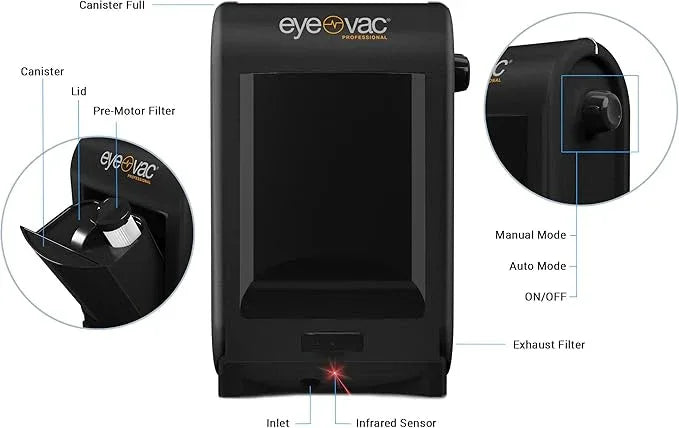 EyeVac Pro Touchless Vacuum Automatic Dustpan - Ultra Fast & Powerful - Great for Sweeping Salon Pet Hair Food Dirt Kitchen, Corded Canister Vacuum, Bagless, Automatic Sensors, 1400 Watt (Black) - NeatNest