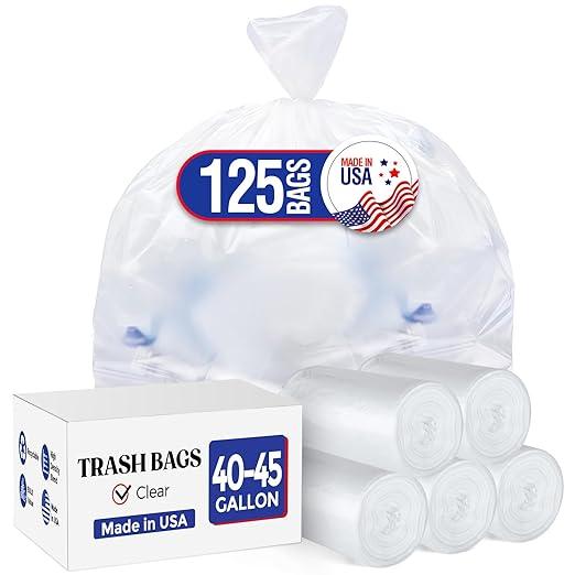 Delxo 40-45 Gallon Clear Trash Bags, 125 Count – Medium Duty Garbage Bags, Thick, Durable & Puncture-Resistant Plastic Can Liners– Made in USA for Kitchen, Yard & Commercial Use - NeatNest