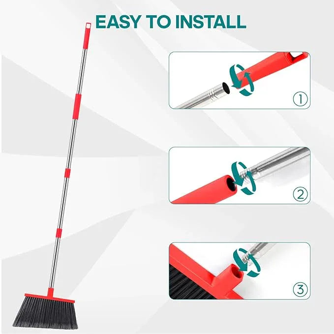PBHEPJ Broom, Outdoor Broom for Floor Cleaning, 58" Long Stainless Steel Handle, Hard Bristle Angle Broom for Sweeping Indoor, Commercial, Industrial, Garage, Kitchen - NeatNest