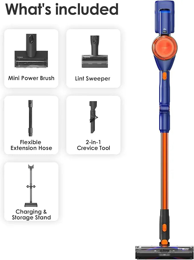 Tineco Pure ONE S70 Cordless Vacuum Cleaner, 200AW Powerful Suction, 3D Sense Pro Cleaning System, 6-Stage Filtration with 95min Runtime, Zero Tangle Brush with 180° Foldable Tube (Blue-Orange) - NeatNest