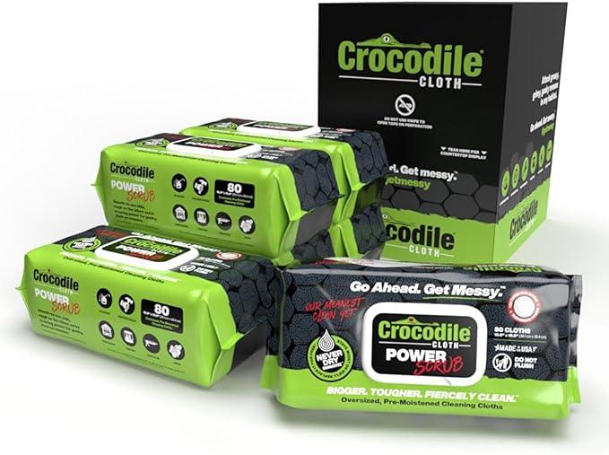 Crocodile Cloth PowerSCRUB Cleaning Wipes – 480 Count (6 Packs of 80 Count) Dual-Surface Cloths, Heavy-Duty, Moist, Absorbent, & Disposable - Safe on Skin & Multiple Surfaces - 15" x 10" XL Wipes - NeatNest