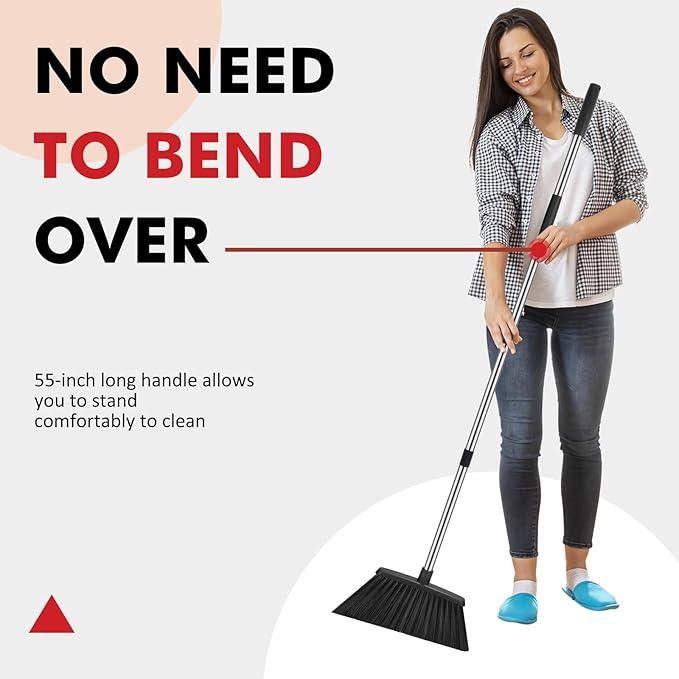 NACENA Heavy Duty Broom, 55 Inch Long Handle Outdoor Large Angle Brooms, Commercial Broom for Sweeping Indoor, for Home Garage Kitchen Office Courtyard Lobby Patio Lawn Concrete, 2 Pack, Black - NeatNest