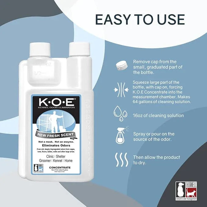 Odorcide K.O.E Kennel Odor Eliminator Concentrate – For Cages, Runs & More – For Home & Kennel w/Safe, Non-Enzymatic Formula (Fresh Scent, 16 oz) - NeatNest