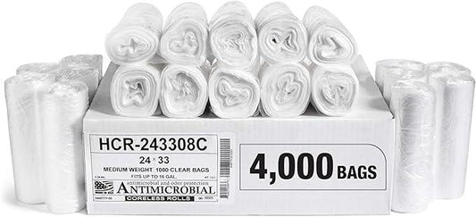 Aluf Plastics High Density Trash Bags, 16 Gallon, 4000 Count, 8 Micron (eq), 24" x 33", Clear, for Bathroom, Office, Industrial, Commercial, Janitorial, Municipal, Recycling - NeatNest