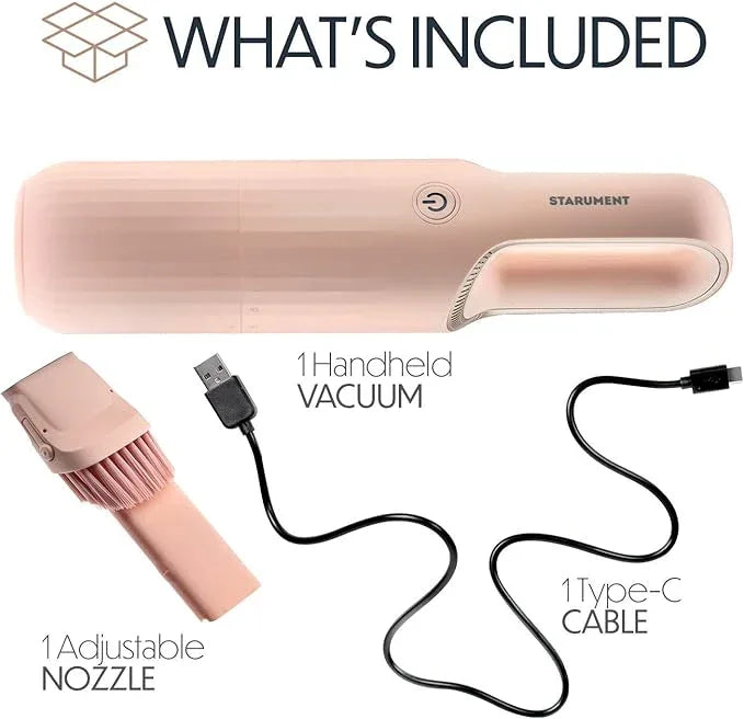 STARUMENT Portable Hand Vacuum Cleaner for Dust Pet Hair Dirt Home Car Interior, Furniture Lightweight Easy to Use, Compact Design Battery Rechargeable with USB-C Cable Pink - NeatNest