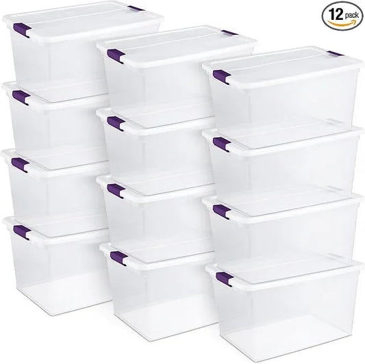 Sterilite 12-Pack ClearView Latch Box, Stackable Storage Organizer Bins for Home, 66 Quart - NeatNest