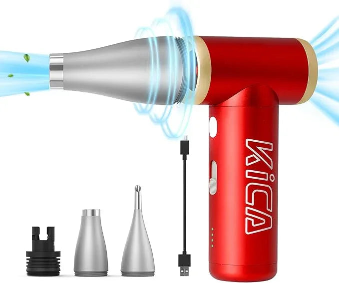 Compressed Air Duster-KiCA JetFan 2S Electric Air Duster,117000 RPM Rechargeable Cordless Air Blower for Cleaning Keyboard&PC, Jet Dry Duster with New Extreme Mode, Metal Shell-Red - NeatNest