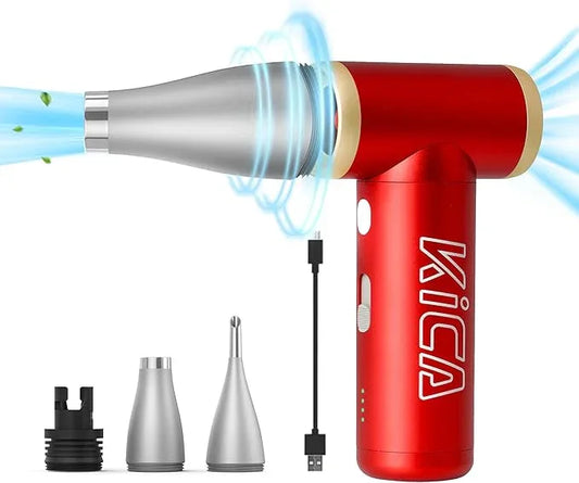 Compressed Air Duster-KiCA JetFan 2S Electric Air Duster,117000 RPM Rechargeable Cordless Air Blower for Cleaning Keyboard&PC, Jet Dry Duster with New Extreme Mode, Metal Shell-Red - NeatNest