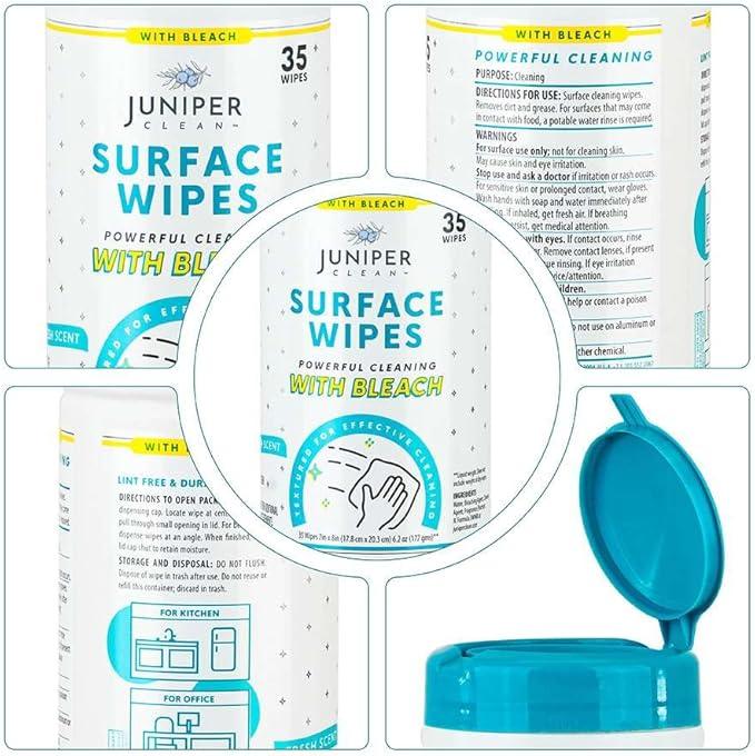 12 Pack Surface Cleaning Wipes with Bleach, All-Purpose Cleaner for Bathroom, Kitchen, Office, 420 Count Canister, 7.5" x 7" Sheet, Fresh Scent, Lint Free & Durable - NeatNest