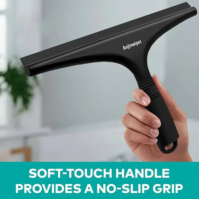 All-Purpose Shower Squeegee for Glass Doors with Hook, Silicone Squeegee for Shower Glass, Shower Doors, Windows, Bathroom, Mirrors and Tiles（10 inch, Black） - NeatNest