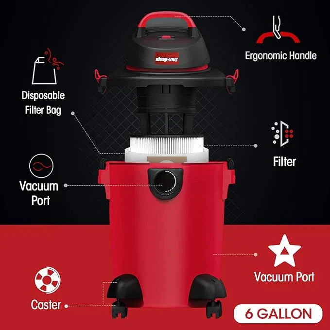 Shop-Vac 6 Gallon 3.0 Peak HP Wet Dry Vacuum, 3 in 1 Function Heavy-Duty Shop Vacuum with Filters, Attachments, Ideal for Home, Jobsite, Garage, Car & Workshop. 5971636 - NeatNest