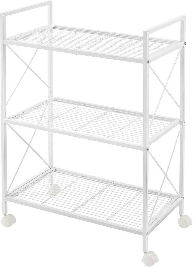 SONGMICS 3-Tier Metal Storage Rack with Wheels, Mesh Shelving Unit with X Side Frames, 23.6-Inch Width, for Entryway, Kitchen, Living Room, Bathroom, Industrial Style, White UBSC163W01 - NeatNest