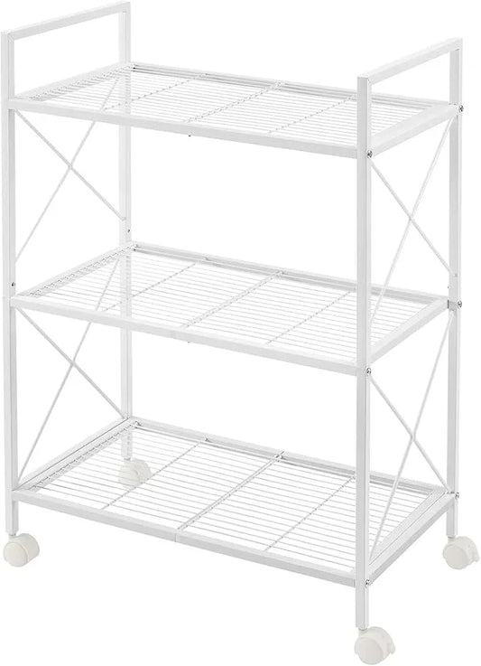 SONGMICS 3-Tier Metal Storage Rack with Wheels, Mesh Shelving Unit with X Side Frames, 23.6-Inch Width, for Entryway, Kitchen, Living Room, Bathroom, Industrial Style, White UBSC163W01 - NeatNest