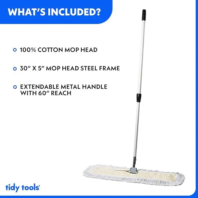 Commercial Dust Mop – 30 Inch Floor Sweeper for Hardwood, Reusable Cotton Mop Head, Extendable Handle, Dry Mop for Floor Cleaning & Janitorial Supplies - NeatNest