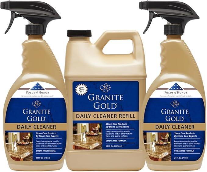 Granite Gold Daily Cleaner Spray 3-Pack with Sealer Spray 1-Pack for Granite, Marble, Travertine, Quartz, Natural Stone - NeatNest