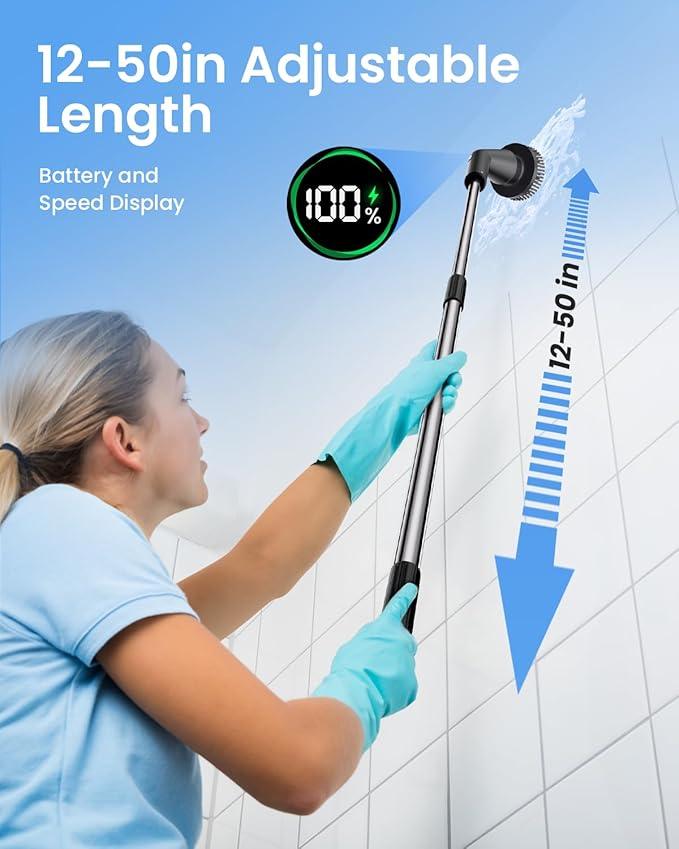 Leebein Electric Spin Scrubber, 2025 New Cordless Cleaning Brush Bathroom Scrubber, IPX7 Waterproof Shower Scrubber with 7 Brush Heads, Extendable Long Handle and 2 Speeds Scrubber for Bathtub Floor - NeatNest