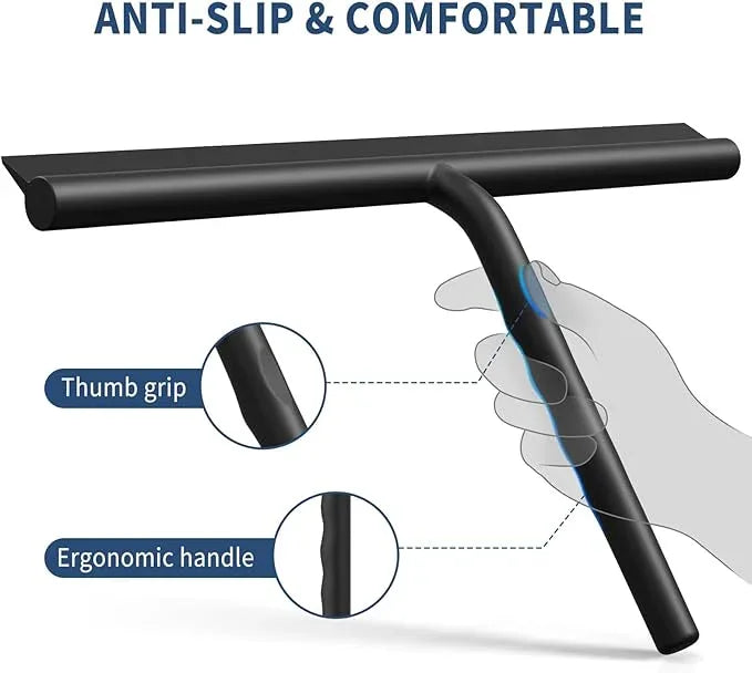 ecooe Silicone Shower Squeegee with Hanger, 11″/28cm Shower Squeegee for Glass Doors, Black Window Squeegee Scraper with Stainless Steel Core for Home Bathroom Kitchen Car Glass Doors - NeatNest