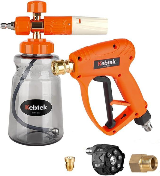 Kebtek Car Pressure Washer with Foam Gun 5200 PSI, Heavy Duty Brass Snow Foam Cannon Kit Quick Connect Car Wash Sprayer with 6-in-1 Adjustable Nozzle and M22-15mm Connector - NeatNest