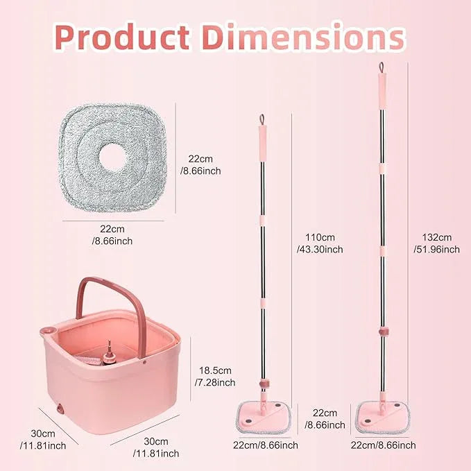 KZKR Square Spin Mop and Bucket Set with Self Separation Dirty and Clean Water System, Self Wringing 360° Rotating Mops Head with 2 Replaceable Microfiber Pads for Home Floors Cleaning - NeatNest