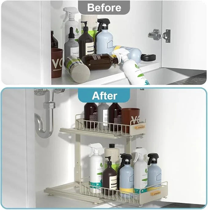 Under Sink Organizer, Pull Out Kitchen Cabinet Organizer 2 Tier Slide Out Under Sink Organizers and Storage, Sink Shelf Cabinet Storage Shelves for Kitchen Bathroom Pantry, Grey - NeatNest