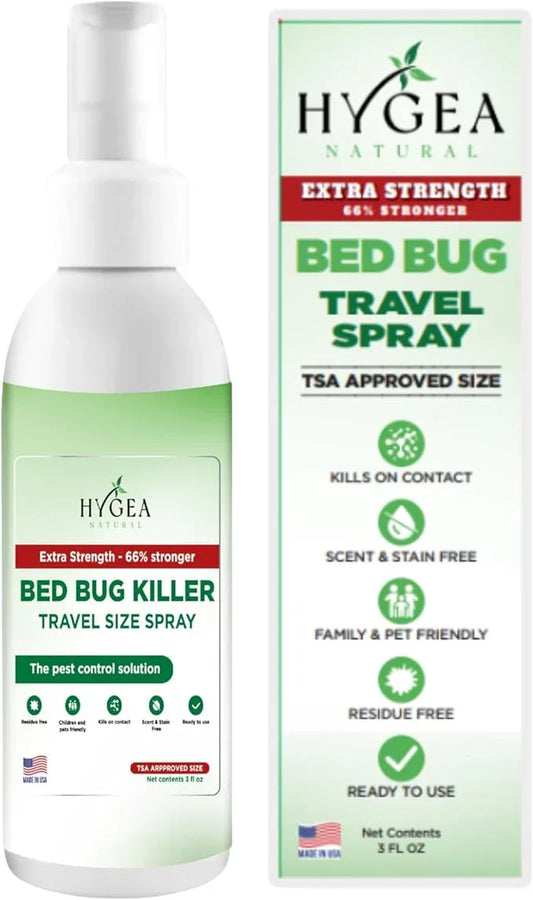 Hygea Natural Extra Strength Bed Bug & Mite Natural Travel Spray,TSA Approved Size, Child & Pet-Friendly, Stain & Odor Free, for Hotel, Suitcase, Backpack, Shoes, 66% Stronger Natural Formula(3oz) - NeatNest