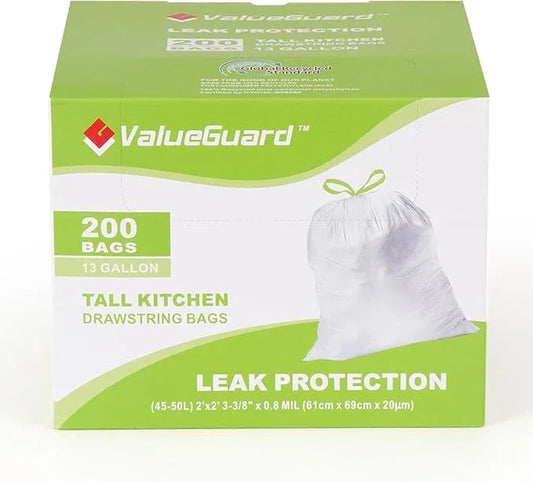 Large Trash Bag 13 Gallon Tall Drawstring 100% Post-Consumer Recycled Garbage Bag Waste Bag for Kitchen Office 0.8 Mil (200 Count) - NeatNest