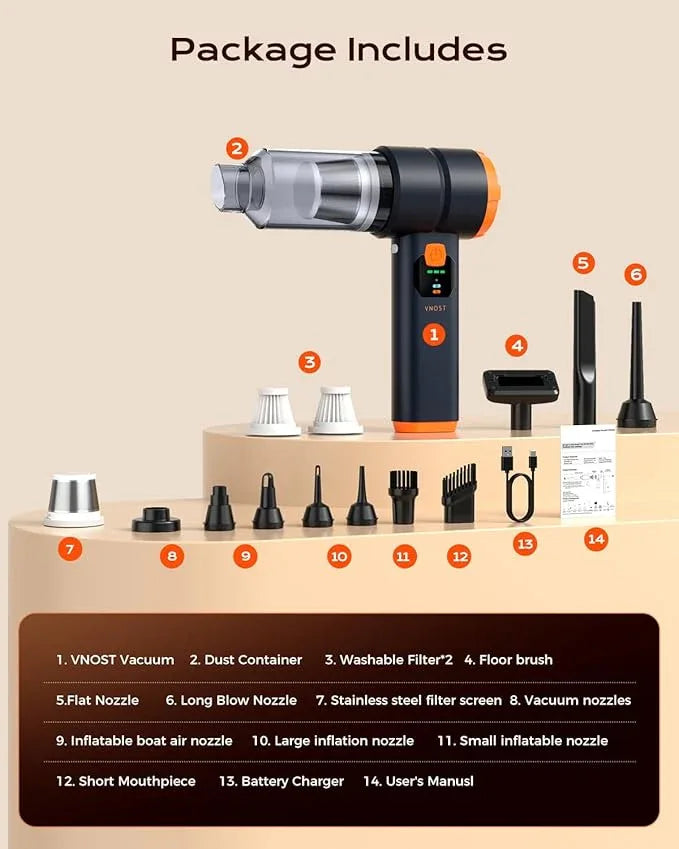Portable Cordless Car Vacuum, Handheld Cordless Vacuum with 30,000Pa Suction, 130,000 RPM, 6,800mAh Battery, 10 Nozzles, Rubber Paint Material for Car, Home(Charcoal Black) - NeatNest