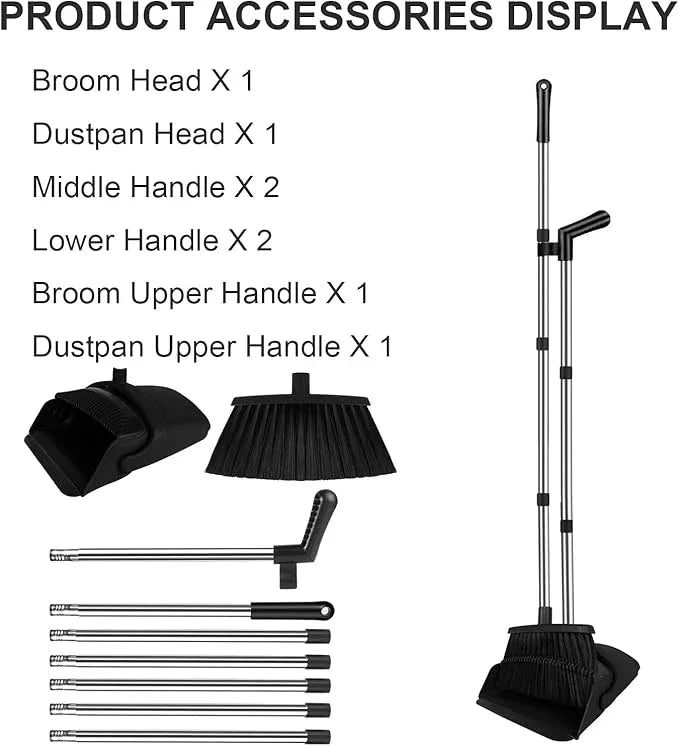 Broom and Dustpan Set, Household Broom with Dustpan Combo Set, 51" Long Handle, Dust Pan Set for Kitchen Office Lobby Floor - NeatNest