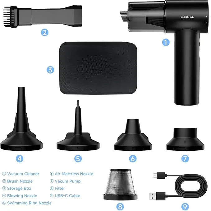 REIKIYA Compressed Air Duster 150000RPM Portable Air Blower for Computer, Keyboard with LED Light, 7800mAh Rechargeable 18000Pa Cordless Portable Vacuum Cleaner for Car Home Office - NeatNest