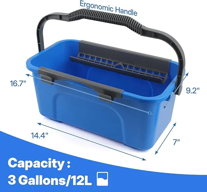 Window Cleaning Kit with Bucket 3 Gallon, 14" Window Squeegee and 15" Scrubber with 61" Long Handle, Professional Window Washing Equipment Cleaner Tool for Home Outdoor Commercial Use - NeatNest