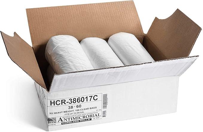 Aluf Plastics High Density Trash Bags, 60 Gallon, 150 Count, 17 Micron (eq), 38" x 60", Clear, for Bathroom, Office, Industrial, Commercial, Janitorial, Municipal, Recycling - NeatNest