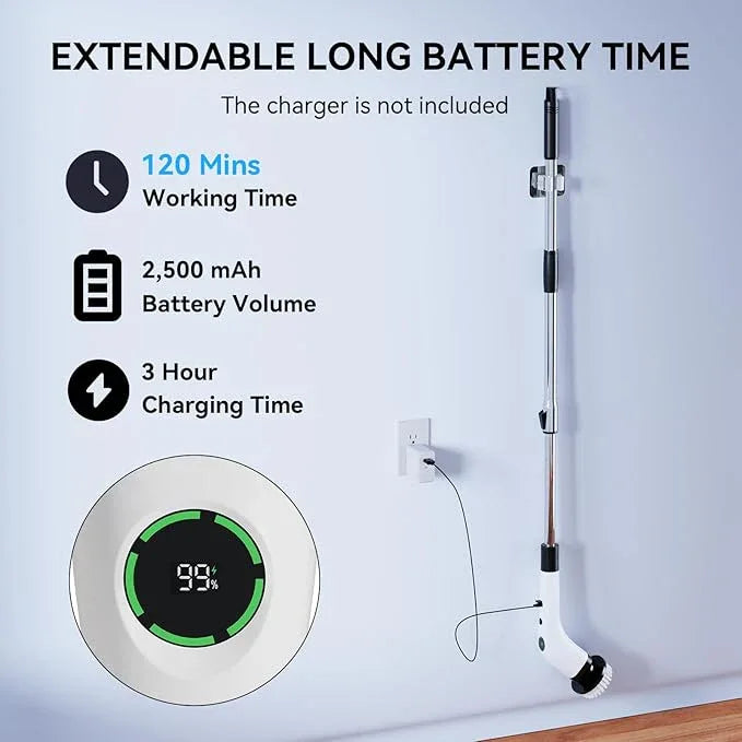 Electric Bathroom Cleaning Brush, Cordless Spin Scrubber Full Body Waterproof IPX7 with Adjustable Handle, 8 Replaceable Brush Heads for Bathtub/Kitchen/Window/Home -SD-CTB01 - NeatNest