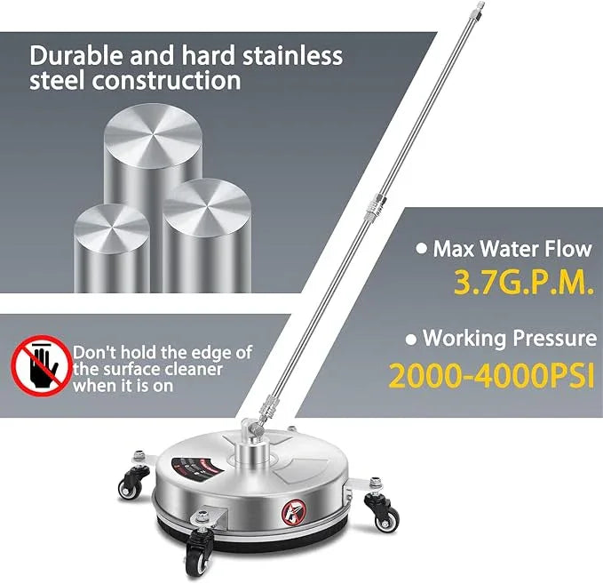 Dalmbox 14" Pressure Washer Surface Cleaner with 4 Wheels, 1/4" Quick Plug, Stainless Steel Housing, 4000 PSI, Pressure Washer Surface Cleaner Attachment for Patio, Courtyard, Concrete, Sidewalks - NeatNest