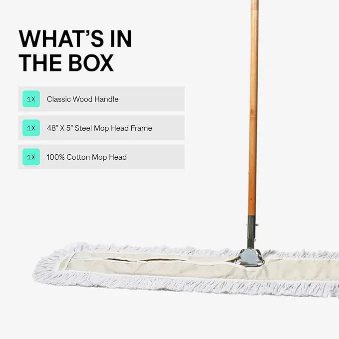 Commercial Dust Mop & Floor Sweeper, 48 in. Dust Mop for Hardwood Floors, Cotton Mop Head, Wooden Broom Handle, Industrial Dry Mop for Floor Cleaning & Janitorial Supplies - NeatNest