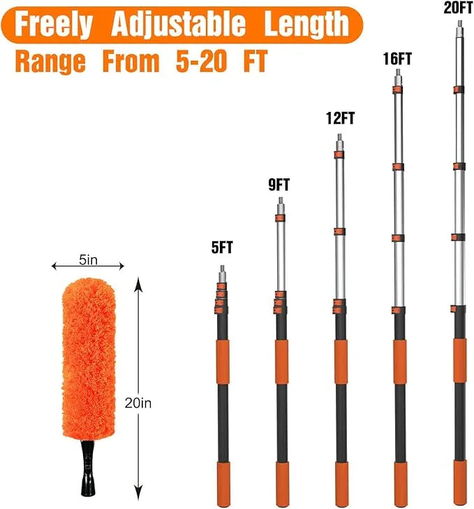 26FT High Reach Duster Cleaning Kit with Extension Pole, High Ceiling Fan Cleaner Duster Tool for Fan Blades, Window Washing Kit with Microfiber Feather Duster & Window Squeegee - NeatNest