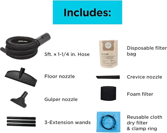 BLACK+DECKER Shop Vacuum Wet and Dry, 5 Gallon 3-in-1 Stainless Steel Shop Vac with Accessories, 4 HP Vacuum Cleaner, for Workshop, Home, Garage and Pet, BDXV18143 - NeatNest