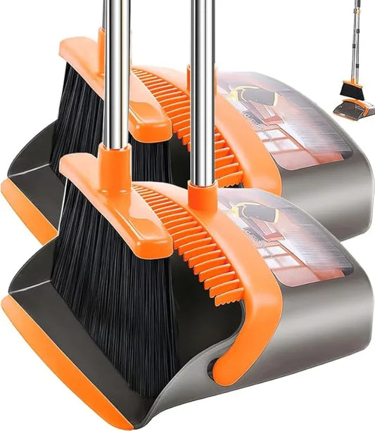 2-Pack is More economical，Upgraded Upright Broom and Dustpan Combo with 52" Long Handle, Dustpan Teeth with self-Cleaning Function, Indoor and Outdoor Sweeping, Perfect for Home Office. - NeatNest
