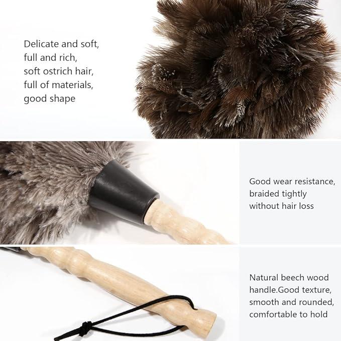 Ostrich Feather Duster 14 inch Fluffy Natural Genuine Ostrich Feathers with Wooden Handle and Eco-Friendly Reusable Handheld Ostrich Feather Duster for Cleaning Supplies(5PCS) - NeatNest