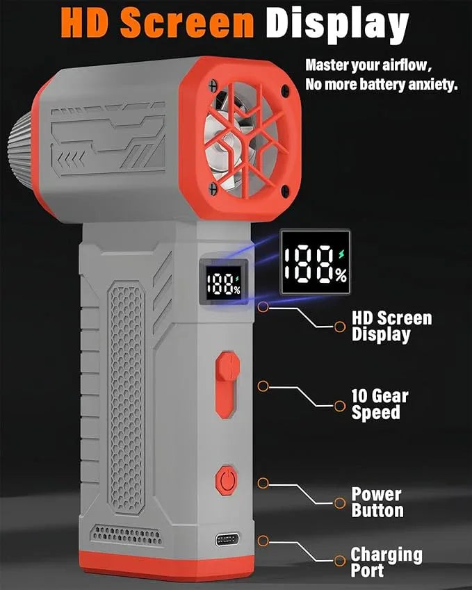 Compressed Air Duster, 130K RPM Powerful Cordless Electric Mini Blower with Display, 10-Gear Adjustable Jet Fan with Fast Charging, Rechargeable Air Blower for Home, Outdoor and Car (Gray, Blow) - NeatNest