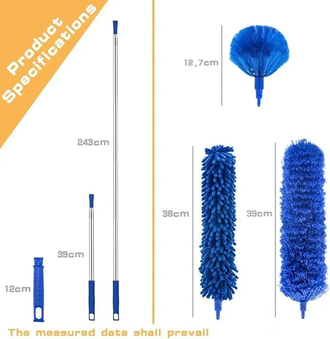 Professional Microfibre Dusters for Cleaning - Extendable 30-81" Cobweb Remover Kit with 3 Washable Heads, Bendable Design for High Ceilings, Fans & Hard-to-Reach Areas - NeatNest