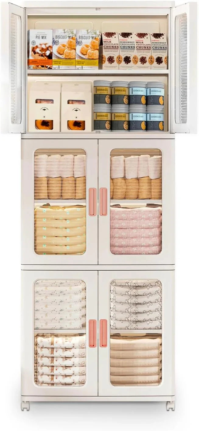 Storage Bins with Lids and Doors Storage Cabinet with Wheels Plastic Stackable Pantry Cabinet Cupboard Closet Foldable Kitchen Collapsible Storage Bins for Book Snack and Bathroom Organizer - NeatNest