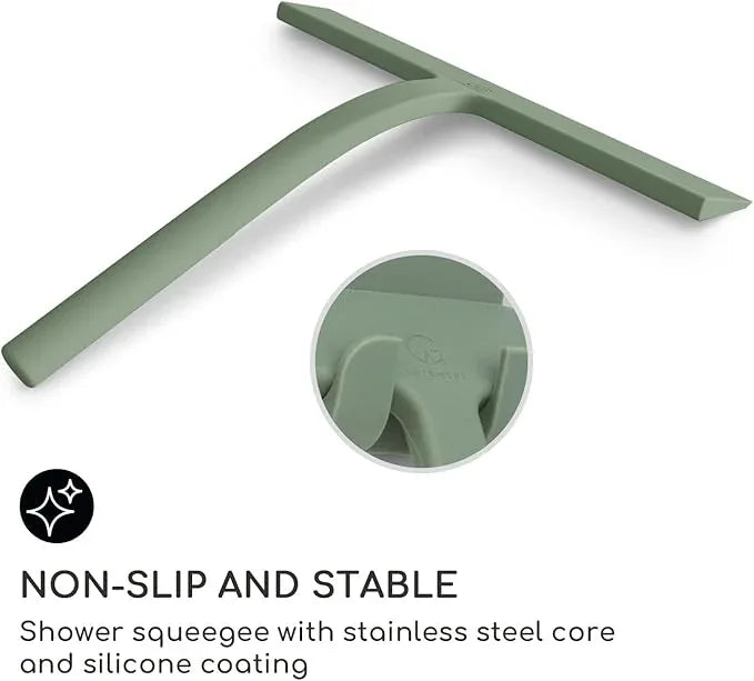 GÜTEWERK Shower Squeegee for Glass Doors, Silicone Window Squeegee, Bathroom and Glass Cleaning - Green - 9 Inch - NeatNest