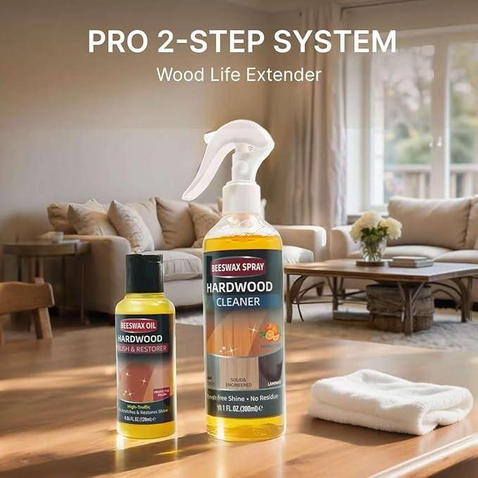 Furniture Polish Kit: Wood Cleaner Spray & Nourishing Care Oil – For Floors, Kitchen Tables, Desks & All Home Wood Furniture (300ml+120g) - NeatNest