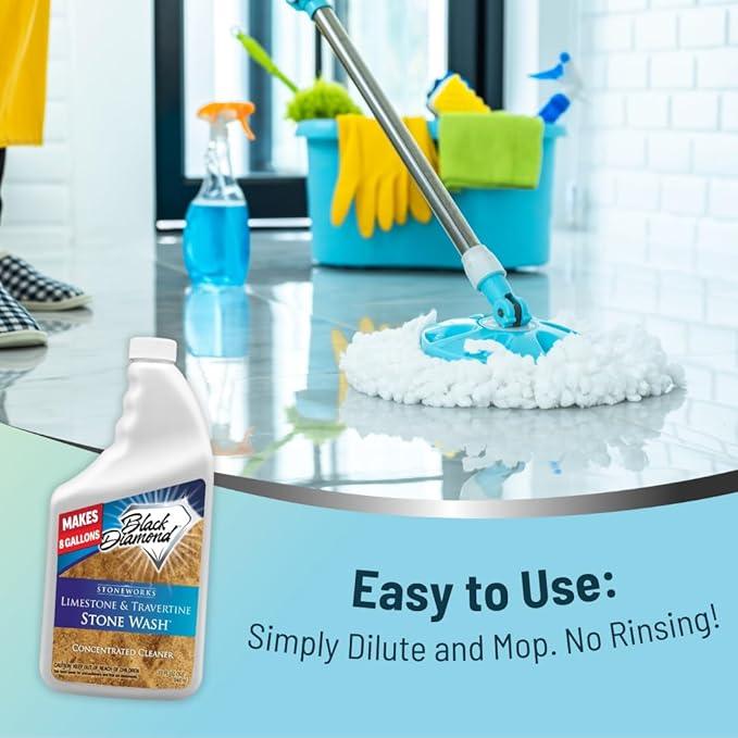 Black Diamond Stoneworks Limestone and Travertine Floor Cleaner: Natural Stone, Marble, Slate, Polished Concrete, honed or tumbled surfaces. Concentrated Ph. Neutral. (1-Quart) - NeatNest