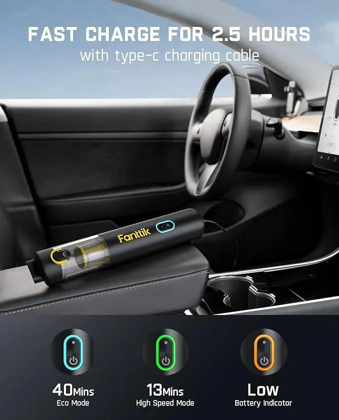 Fanttik Slim V8 APEX Car Vacuum, 4-in-1 Portable Mini Cordless Vacuum with 19000pa Suction Power, Type-C Charge, 2 Suction Modes, Handheld Vacuum for Small Jobs, Car, Office Desk, Keyboards (Black) - NeatNest