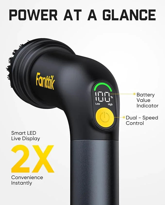 Fanttik G9 Handy Cordless Electric Spin Scrubber, MagnaStorm Motor, Dual-Speed, 5 Brush Heads, LED Display, IPX7 Waterproof, 2500mAh with Type-C Charging, for Kitchen, Sink, Tile, Stove - NeatNest