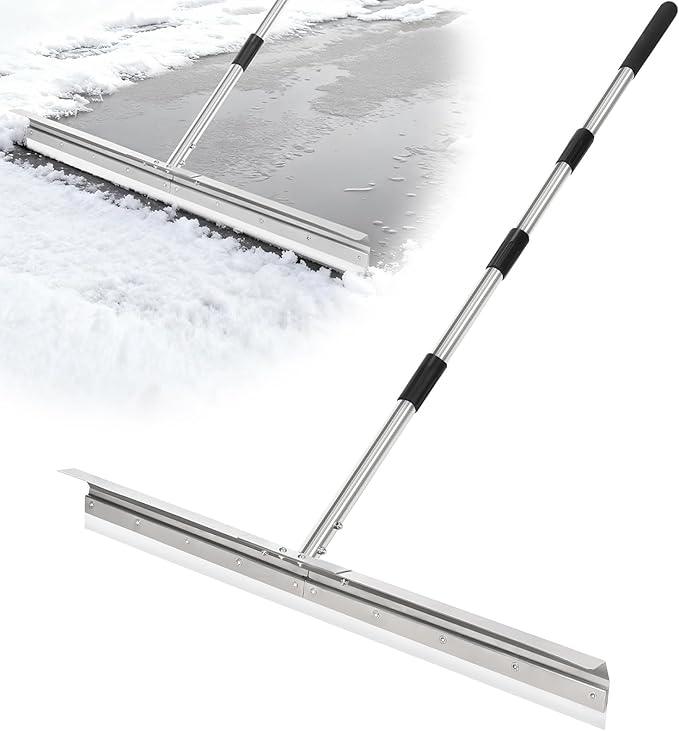 CAROD 33.4" Large Floor Squeegee for Concrete, Industrial Silicone Blade Squeegee for Floor with 63" Stainless Handle, Anti-Splash Curved Baffle Design for Garage, Factory, and Tough Cleaning Jobs - NeatNest