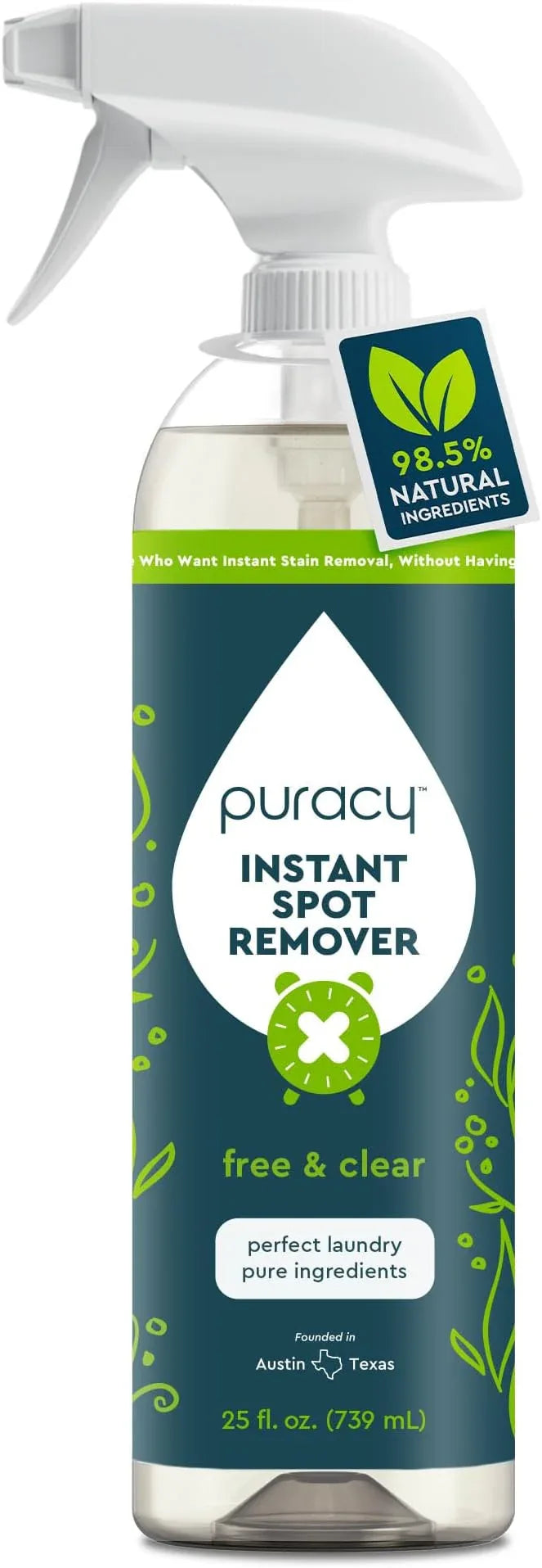 Puracy Laundry Stain Remover for Clothes Laundry - Carpet Stain Remover Carpet Spot Cleaner Couch Stain Remover - Clothes Spray, Free & Clear - Instant Spot Remover, 25 Fl Oz (Pack of 1) - NeatNest