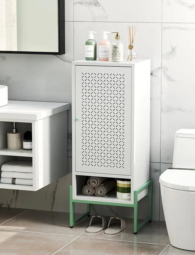 Metal Storage Cabinet with Adjustable Shelves, 42.51"H Freestanding Organizer for Pantry, Kitchen, Bathroom & Laundry Room, Strong & Rust-Resistant, Easy Assembly (White & Green Stylish Two-Tone) - NeatNest