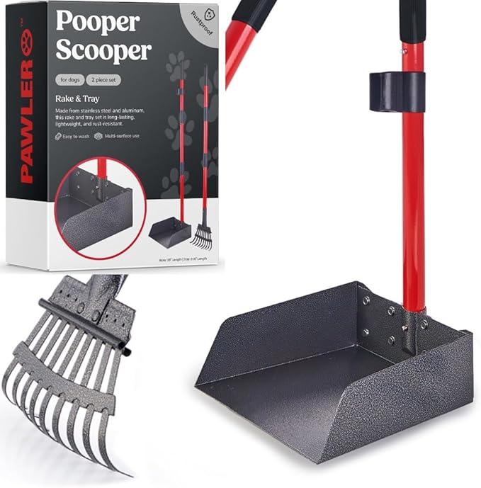 Pooper Scooper for Large Dogs and Small Dogs, Metal Poop Scooper Set with Long Handle Rake and Heavy Duty Tray for Yard, Grass, Dirt or Gravel, Heavy Duty Aluminum Poop Picker Upper - NeatNest
